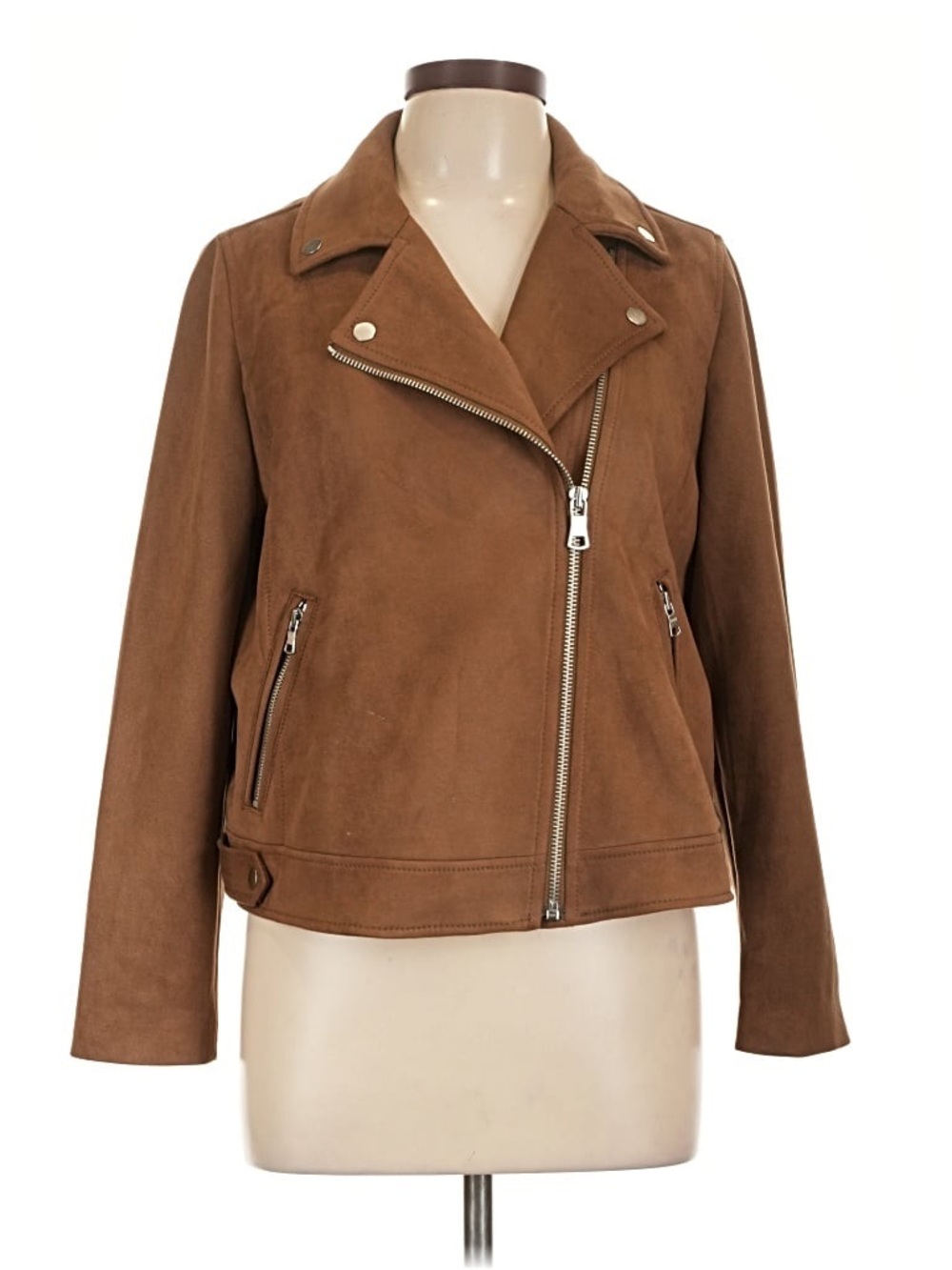 LOFT Suede Moto Jacket in Brown with Silver Hardware